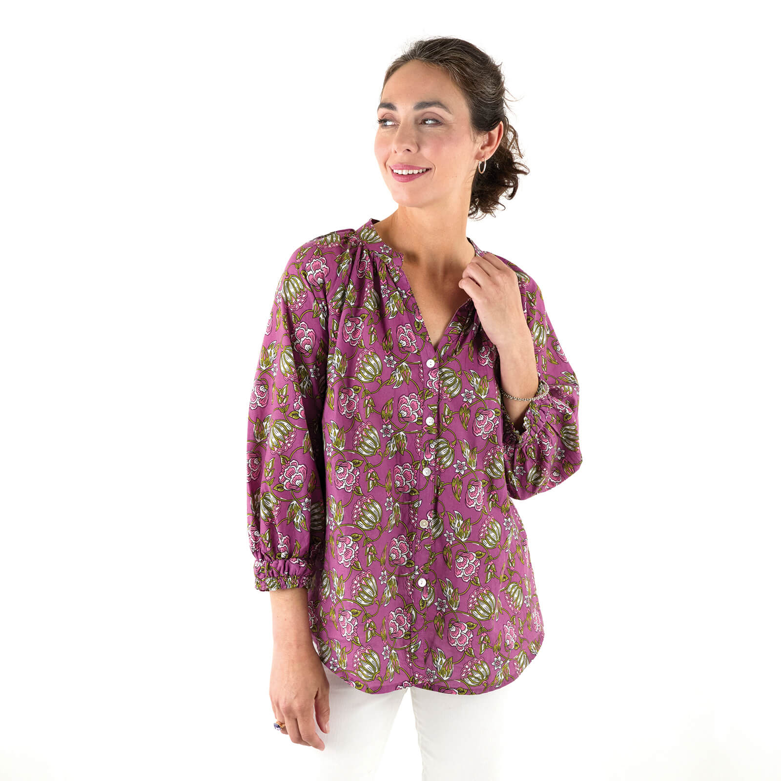 Margo Plum Gathered Sleeve Blouse