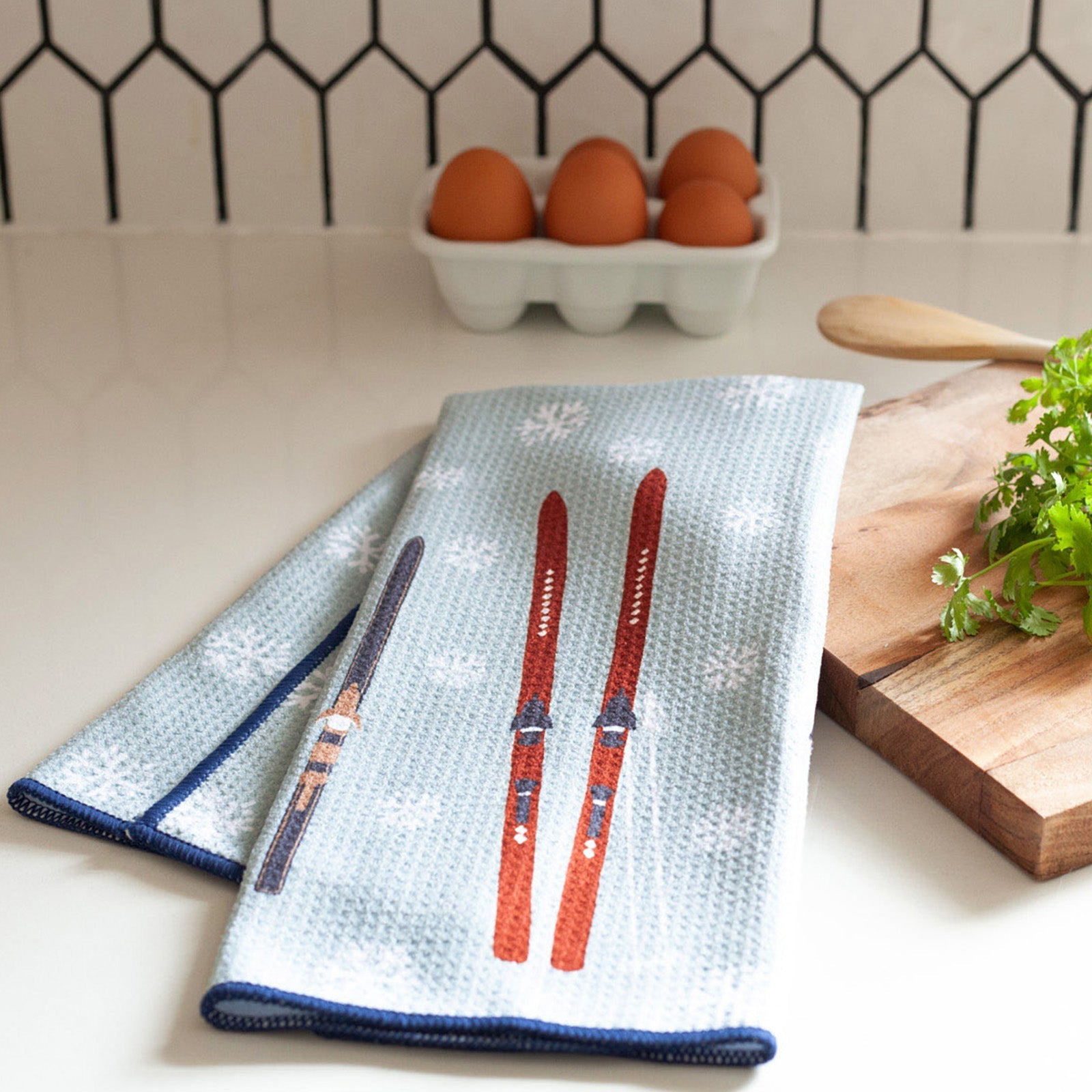 Nordic Ski Blu Kitchen Tea Towel Kitchen Towel - rockflowerpaper