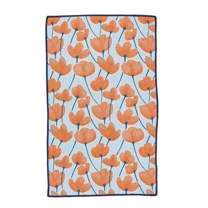 Modern Poppy Orange blu Kitchen Tea Towel-Double Side Printed Kitchen Towel - rockflowerpaper