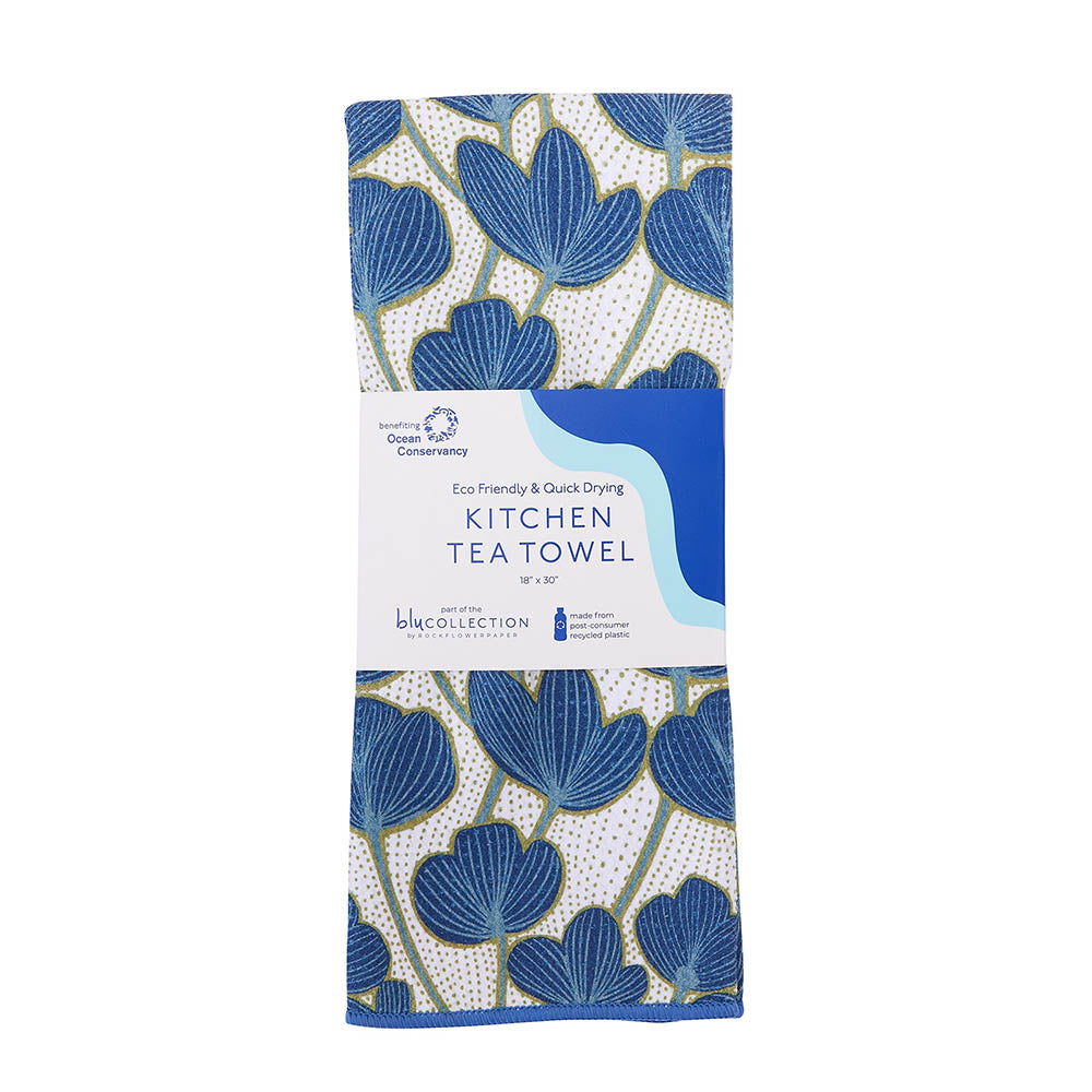 Modern Poppy blu Kitchen Tea Towel-Double Side Printed Kitchen Towel - rockflowerpaper