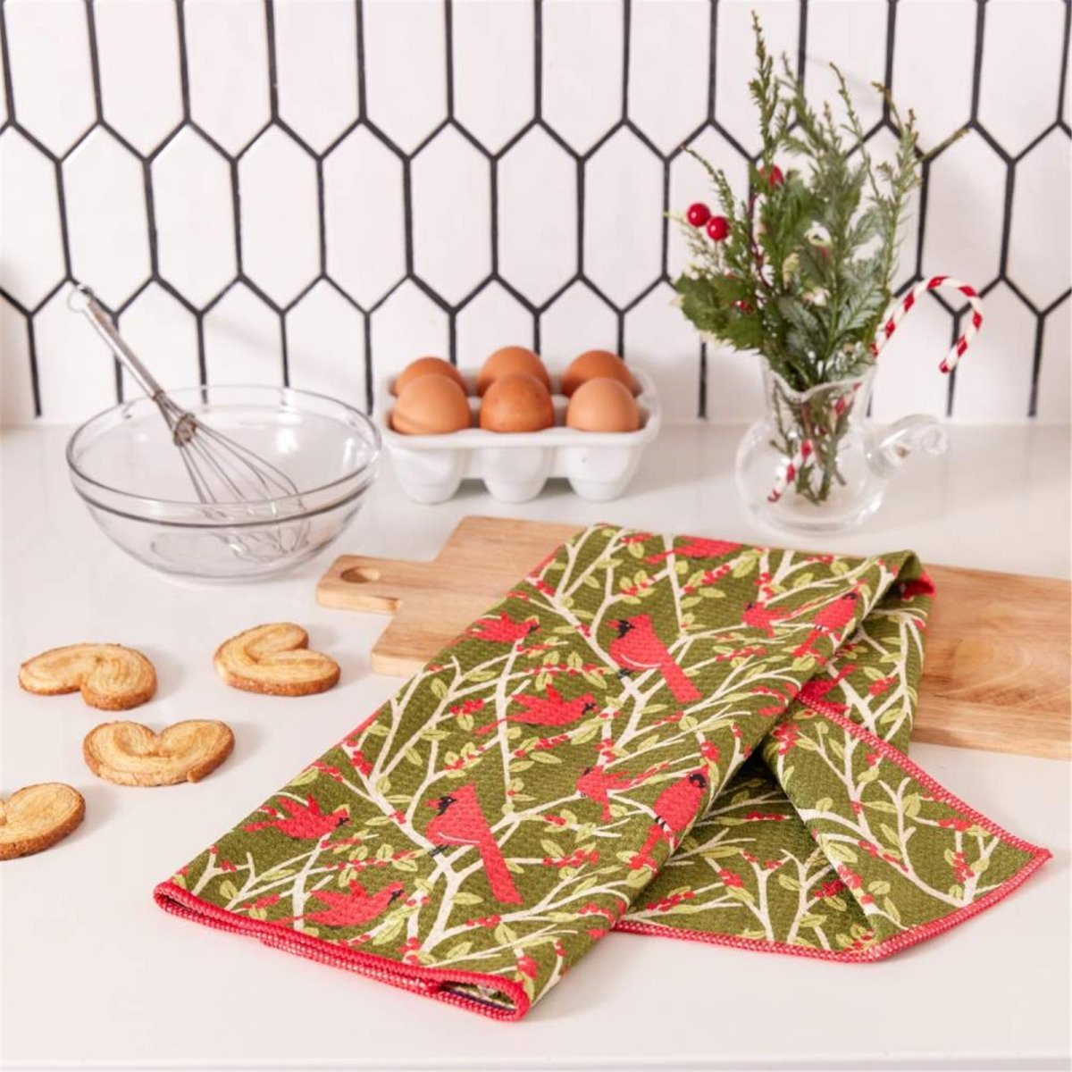 Red Cardinal blu Kitchen Tea Towel - DBL Kitchen Towel - rockflowerpaper