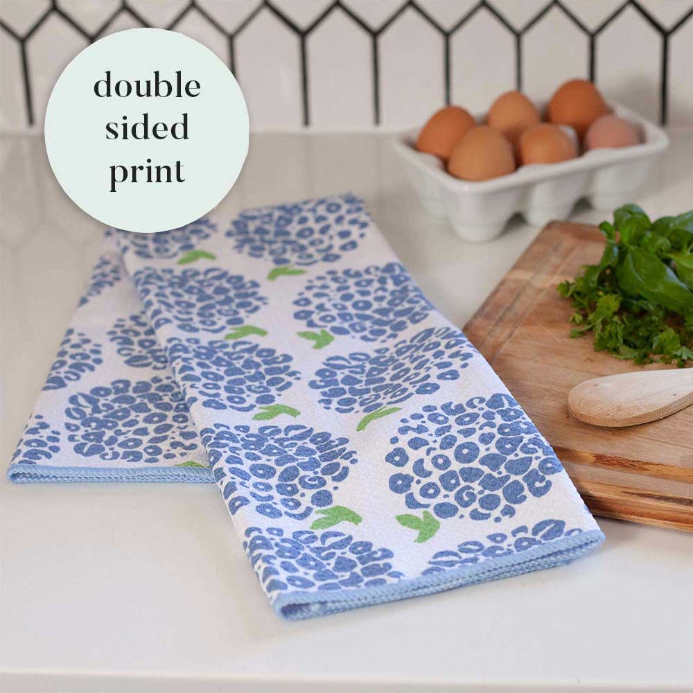 Hydrangea blu Kitchen Tea Towel-Double Side Printed Kitchen Towel - rockflowerpaper