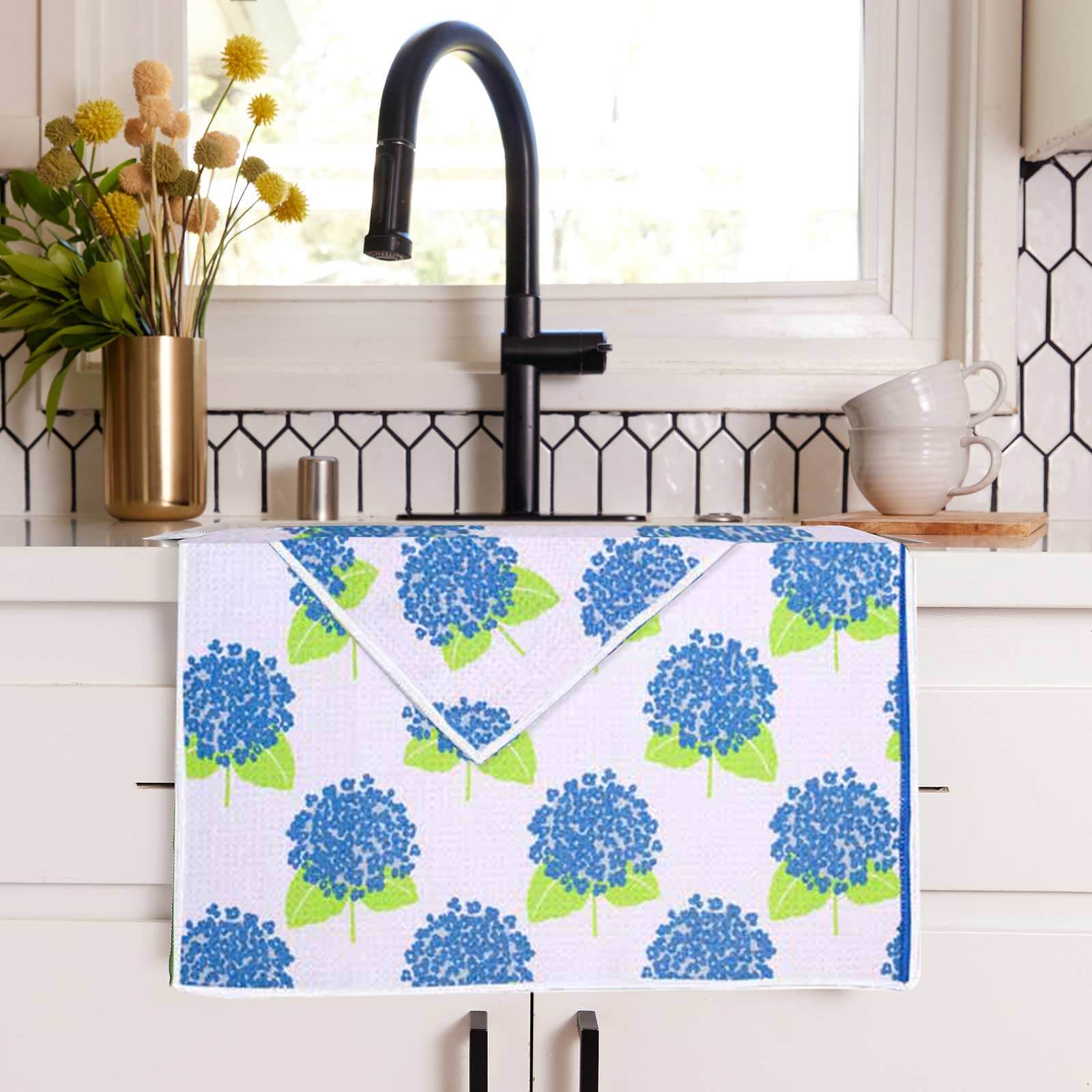 Hydrangea White Eco Kitchen Tea Towel