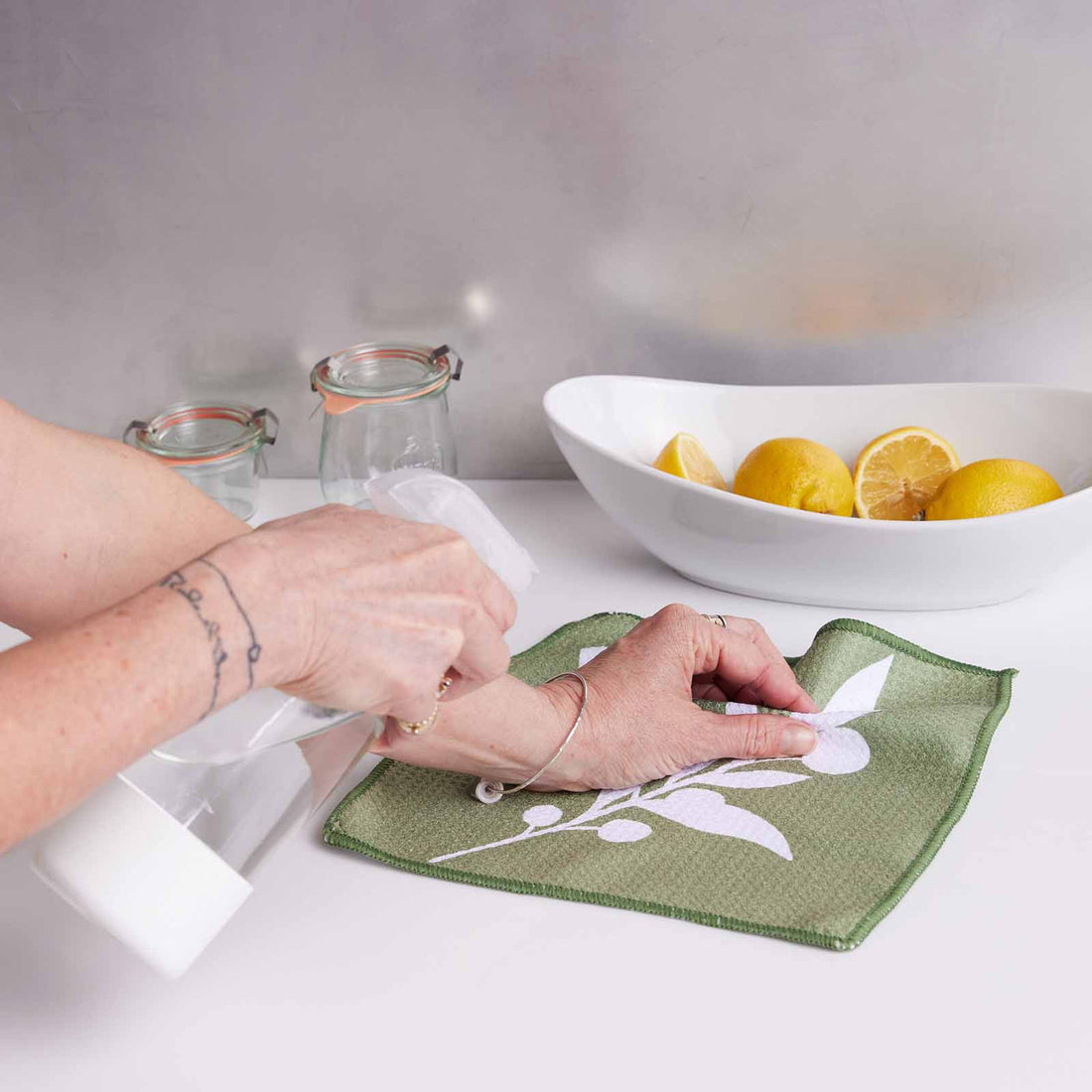 Olives Design Kitchen Dish Cloths - Set of 3 Reusable Dish Cloth - rockflowerpaper