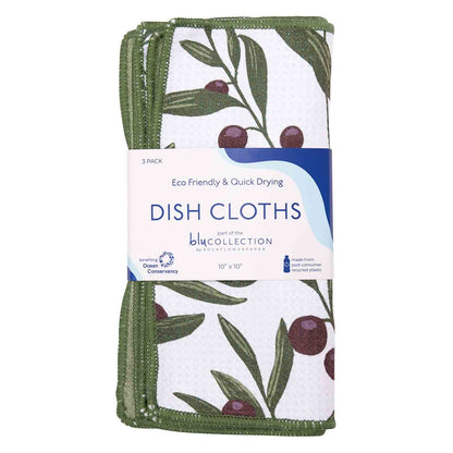 Olives Design Kitchen Dish Cloths - Set of 3 Reusable Dish Cloth - rockflowerpaper