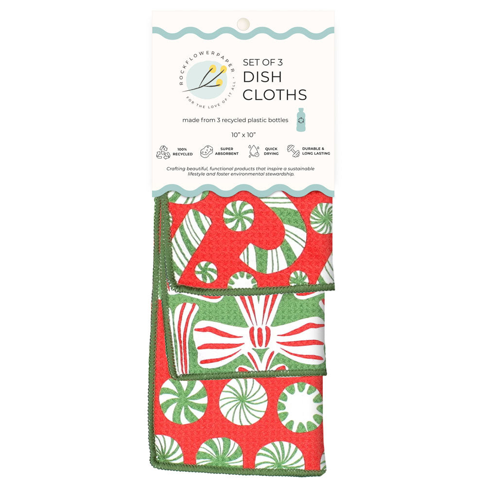 Candy Cane Joy blu Eco Dish Cloth (Set of 3)