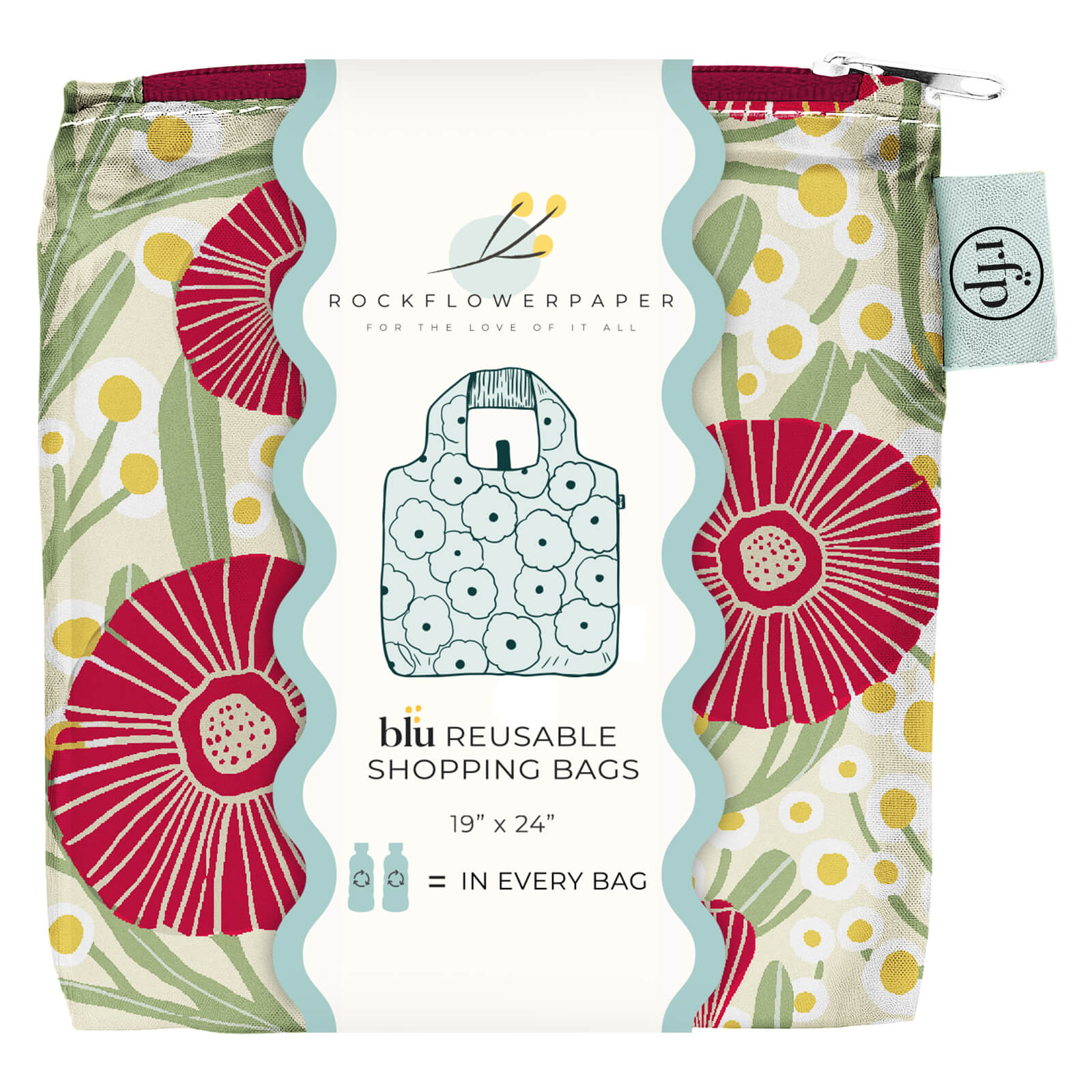 Camellia Bouquet blu Reusable Shopping Bag
