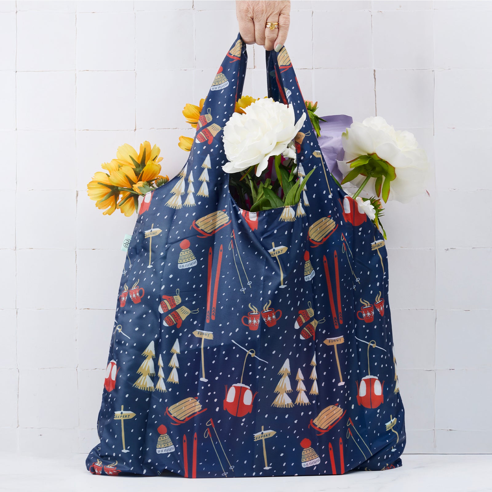 Nordic Ski Navy blu Reusable Shopping Bag