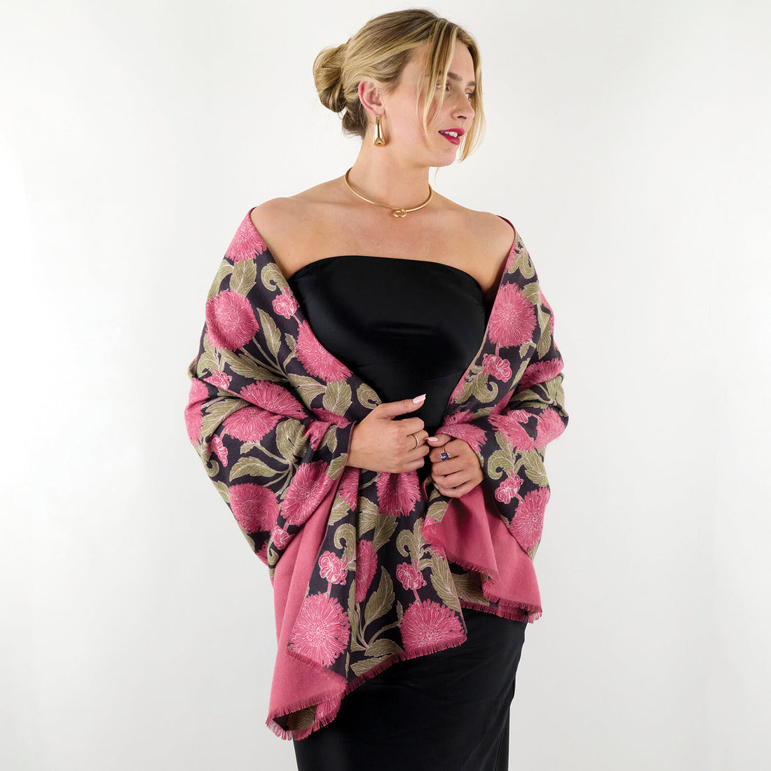 Chrysanthemum Pink Reversible Wrap Scarf