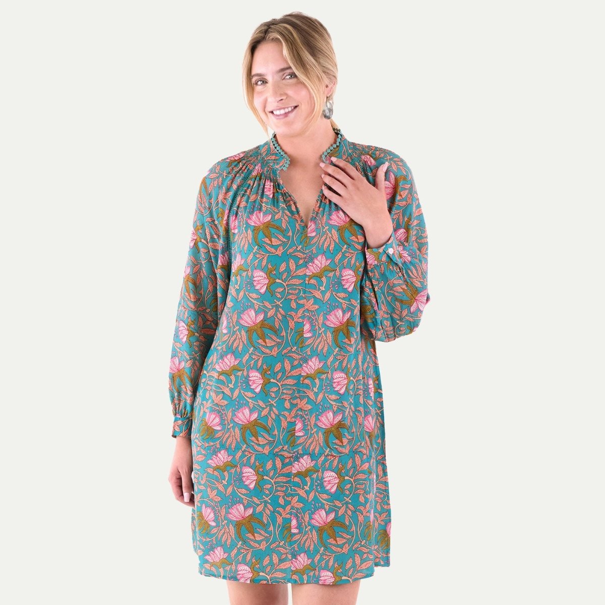 Aqua Pink Bohemian Floral Party Dress Dress - rockflowerpaper