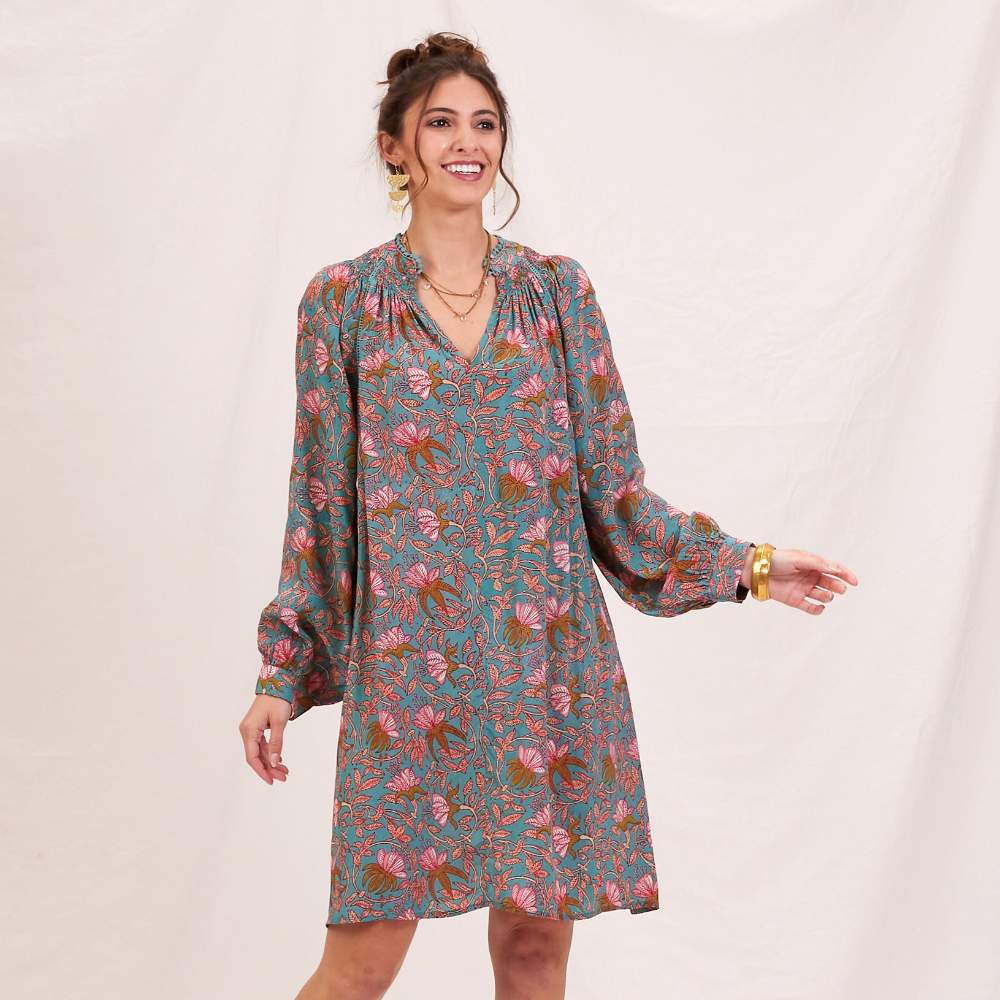 aqua pink floral dress Aqua Pink Bohemian Floral Party Dress, Red / Sm-Md