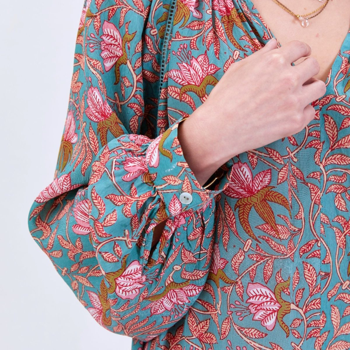Aqua Pink Bohemian Floral Party Dress Dress - rockflowerpaper