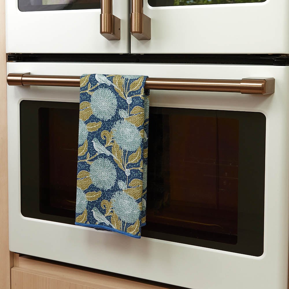 Chrysanthemum blu Kitchen Tea Towel - Double - Sided Print Kitchen Towel - rockflowerpaper