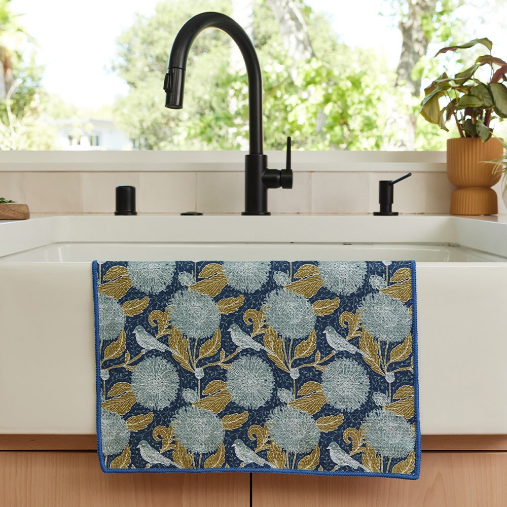 Chrysanthemum blu Kitchen Tea Towel - Double - Sided Print Kitchen Towel - rockflowerpaper