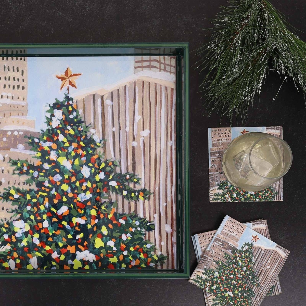Cityscape Yuletide Paper Cocktail Napkins (Pack of 25) Paper Cocktail Napkin - Rockflowerpaper