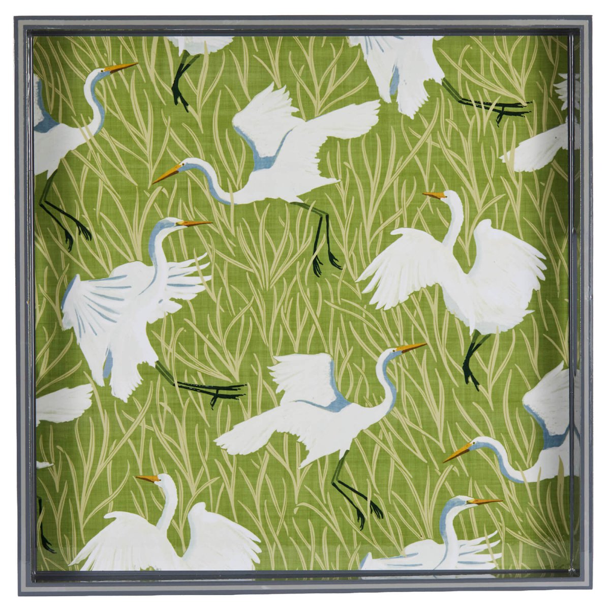 Egret & Reed Square Lacquer Serving Tray Tray - Rockflowerpaper