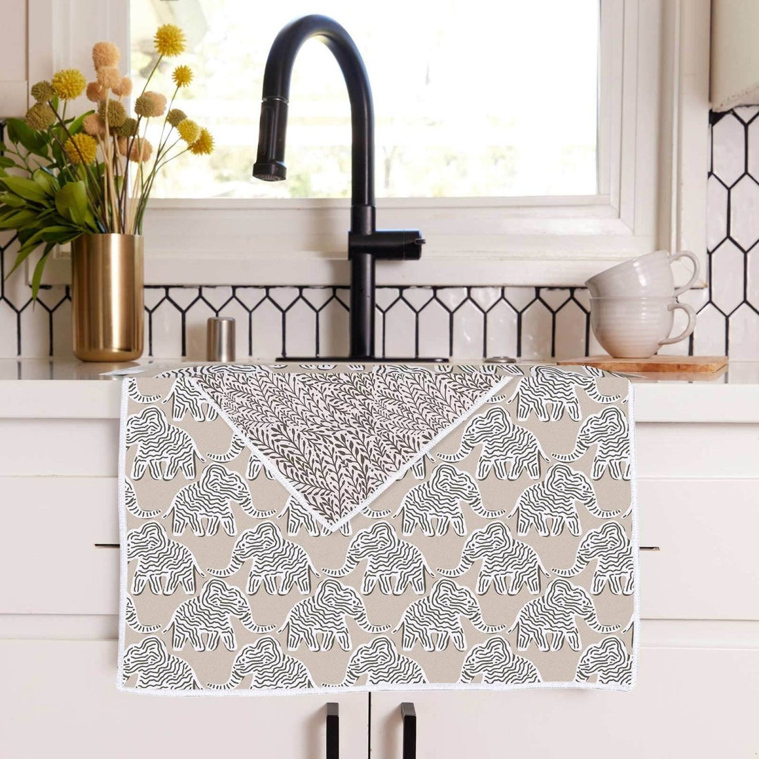 Elephants Tan Eco Kitchen Tea Towel Tea Towel - rockflowerpaper