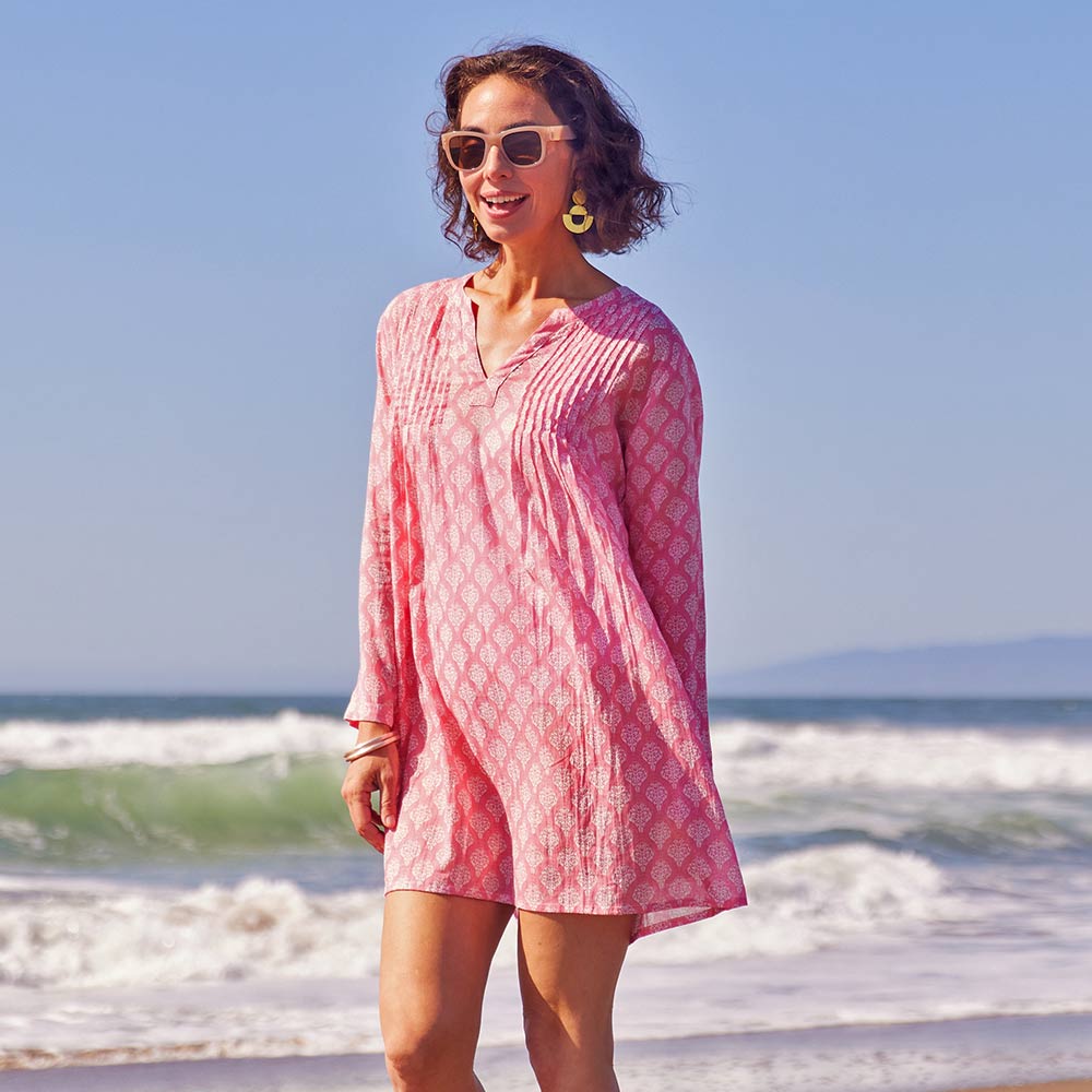 Fifer Pink Pintuck Beach Cover Up Swim Cover Up - rockflowerpaper