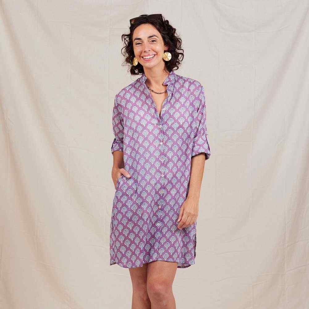 Fifer Raspberry Button Down Beach Tunic Swim Cover Up - rockflowerpaper