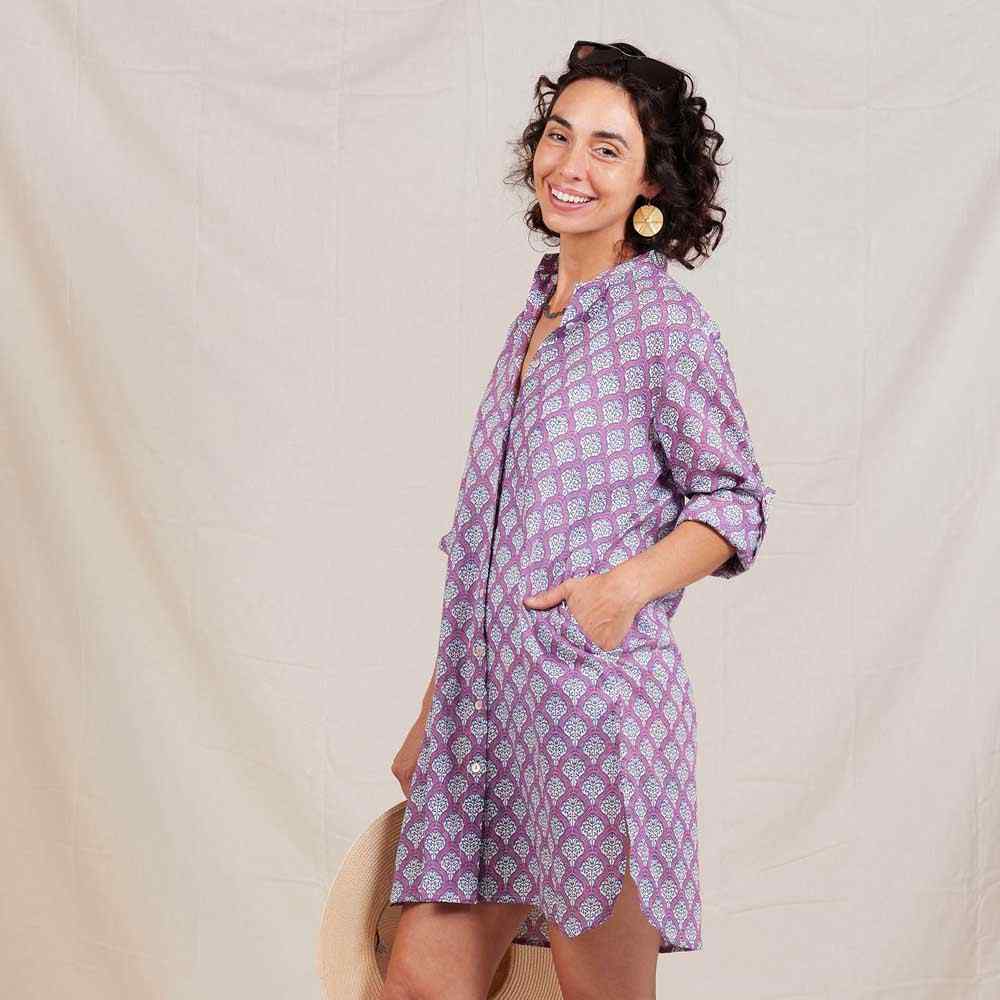 Fifer Raspberry Button Down Beach Tunic Swim Cover Up - rockflowerpaper