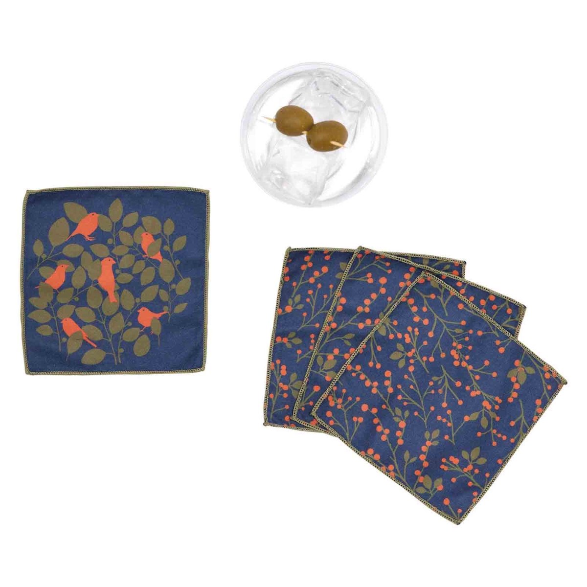 Finches blu Kitchen Reusable Cocktail Napkins (Set of 8) Reusable Cocktail Napkin - rockflowerpaper