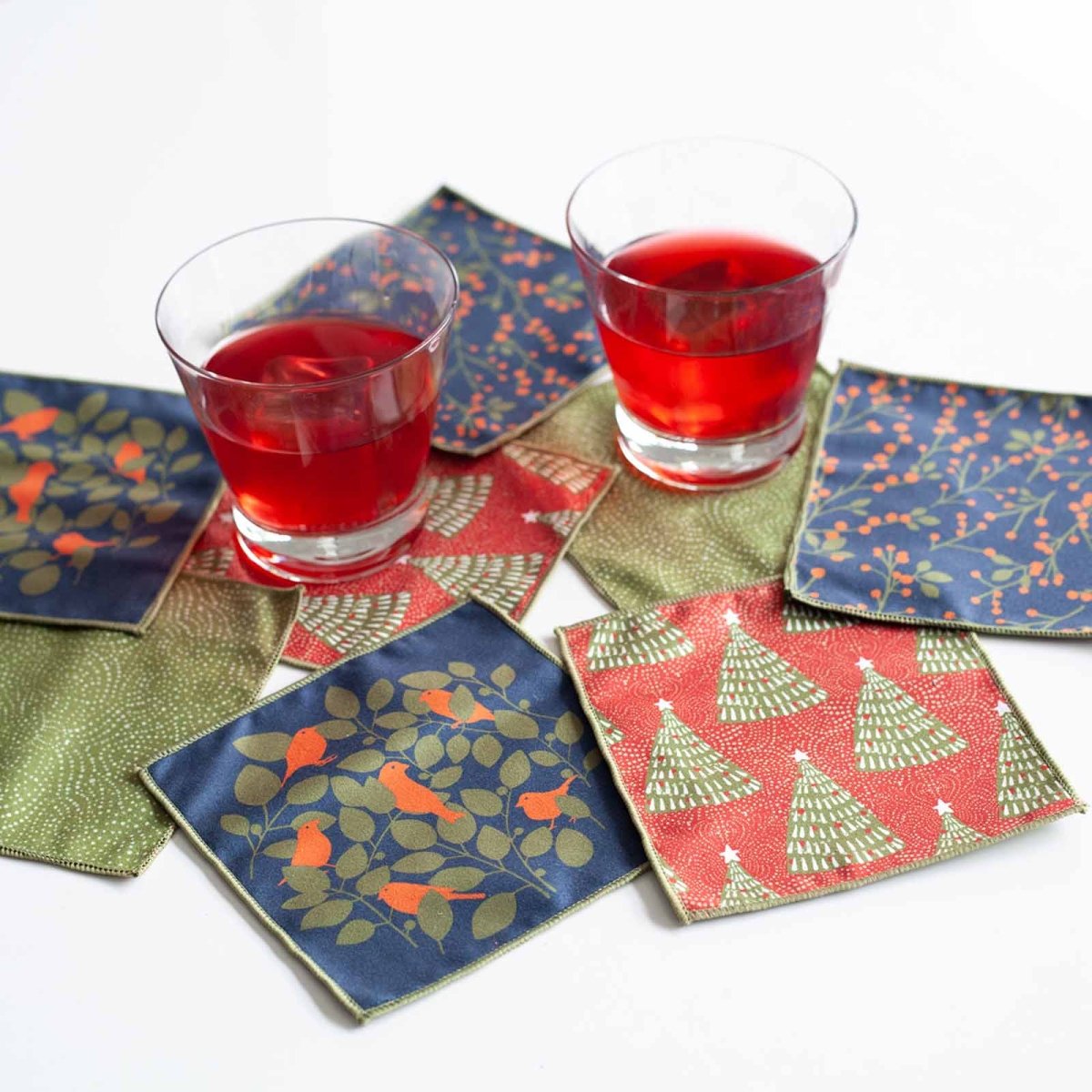 Finches blu Kitchen Reusable Cocktail Napkins (Set of 8) Reusable Cocktail Napkin - rockflowerpaper