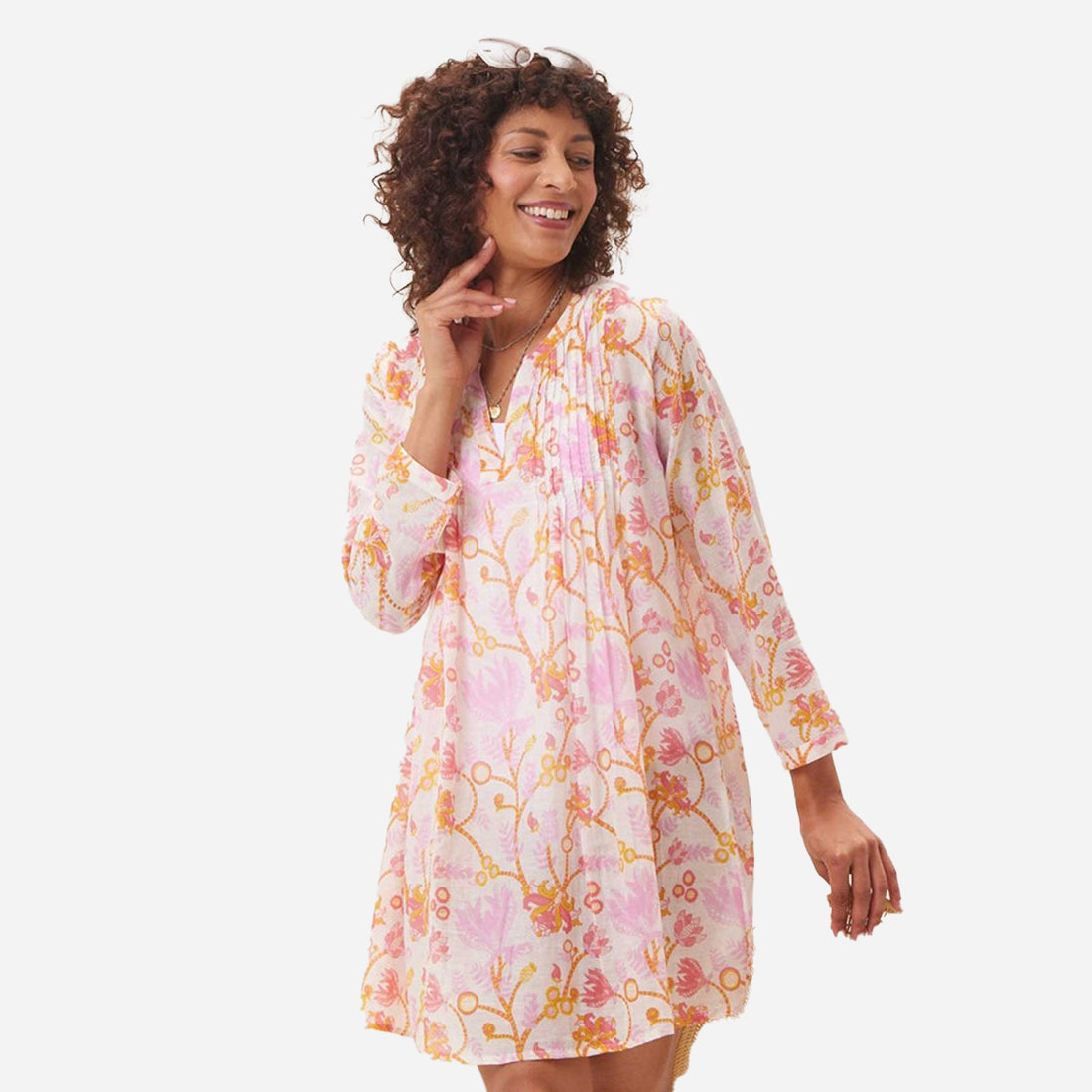 Gemma Pink blu Cotton Pintuck Beach Cover Up