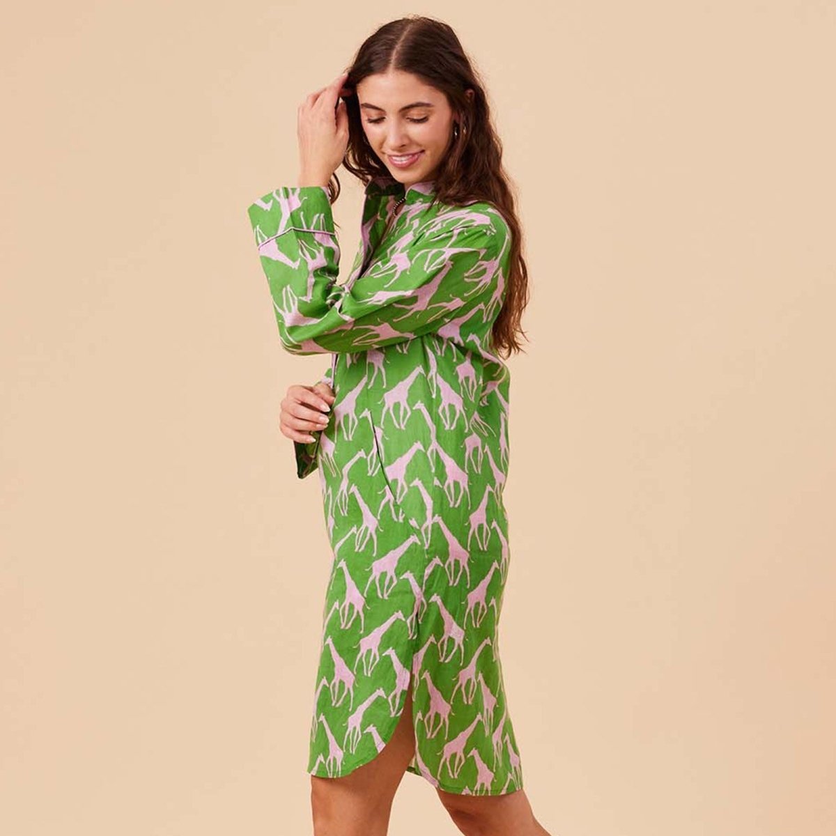 Giraffe Pink Green Night Shirt Sleep Shirt - rockflowerpaper