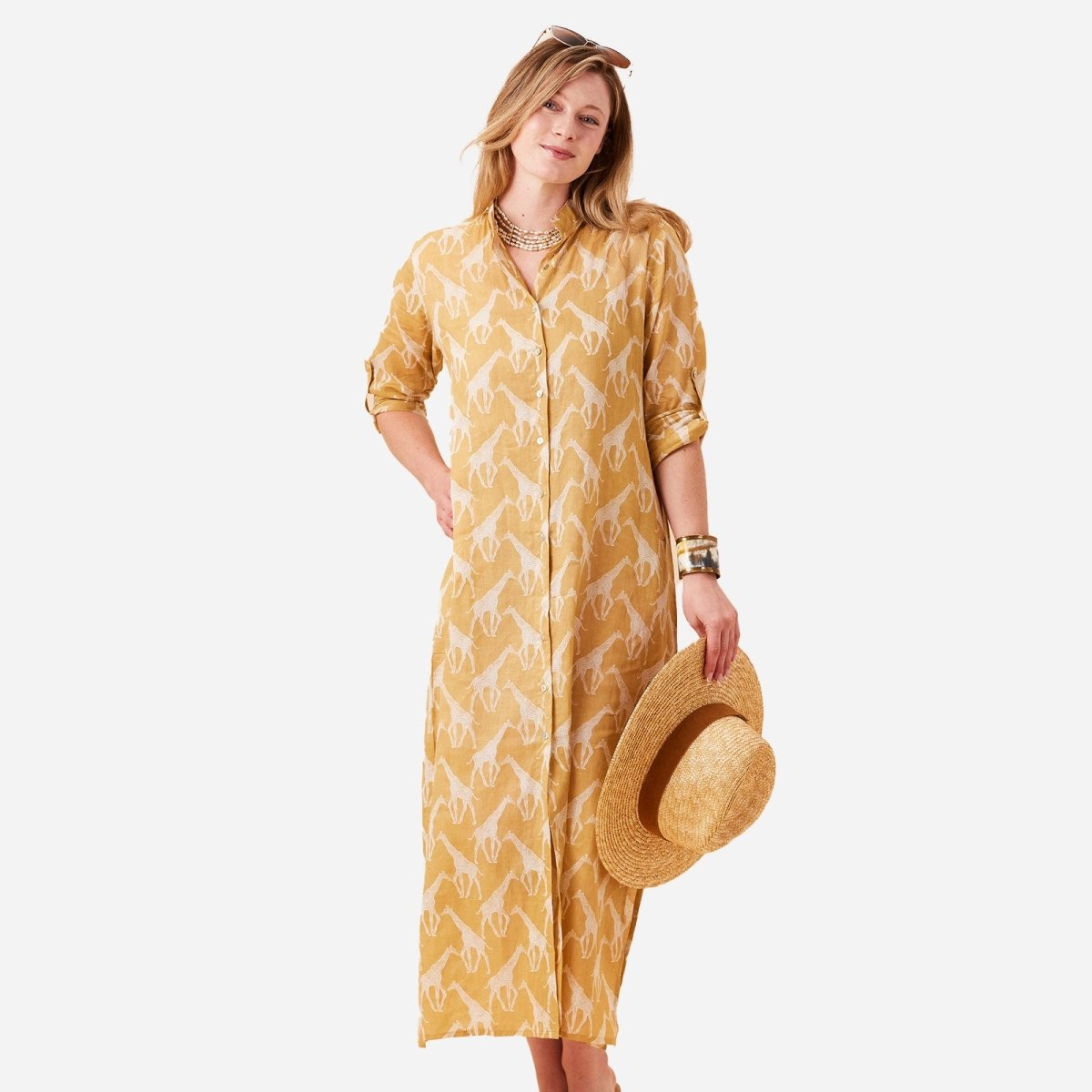 Giraffe Tan Cotton Long Shirt Dress Swim Cover Up - rockflowerpaper