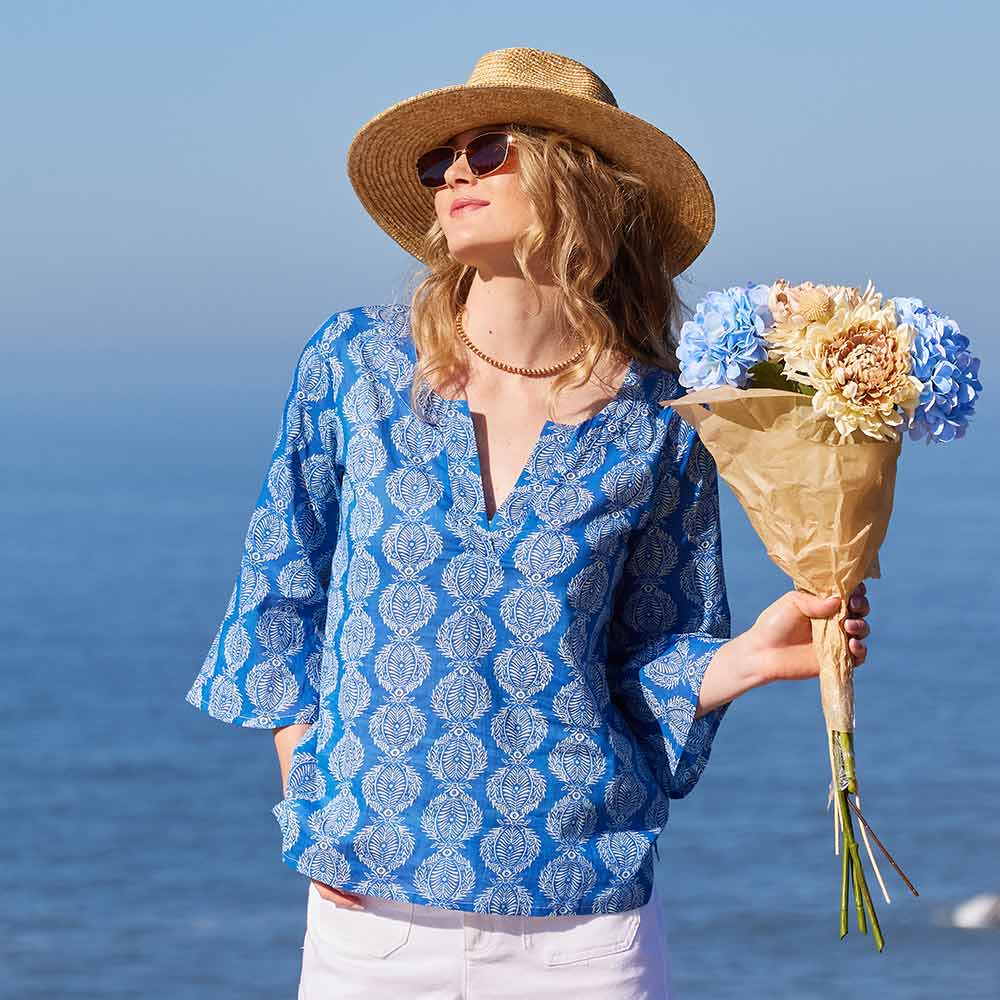 Harper Navy Blue Cotton Kurta Tunic Tunic - rockflowerpaper