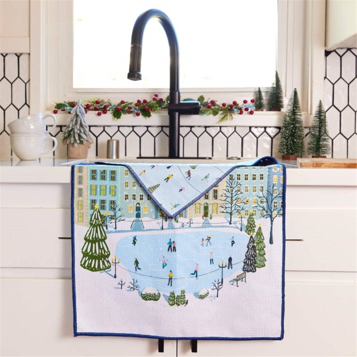 Holiday in the Park blu Kitchen Tea Towel - Double - Sided Print Kitchen Towel - rockflowerpaper