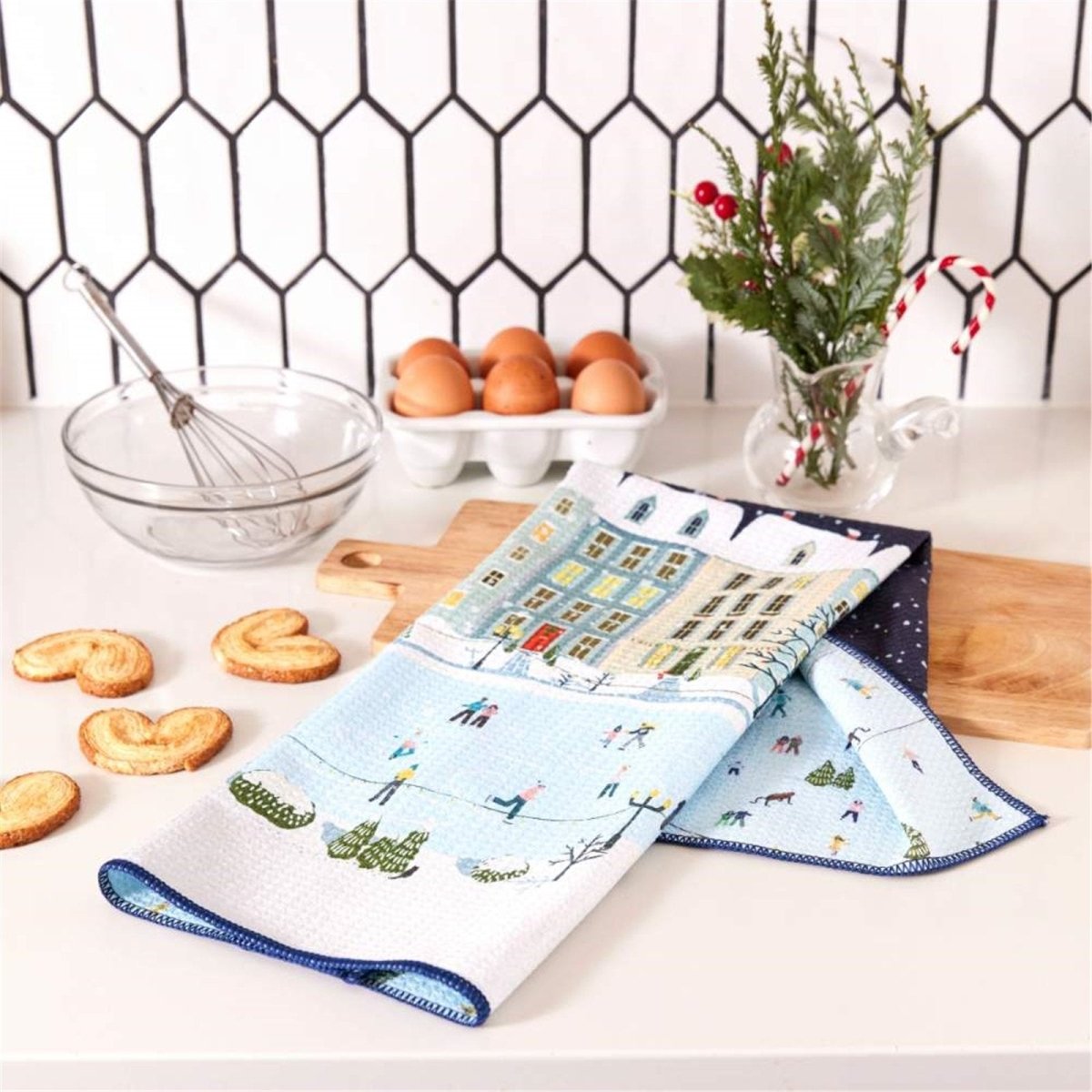 Holiday in the Park blu Kitchen Tea Towel - Double - Sided Print Kitchen Towel - rockflowerpaper