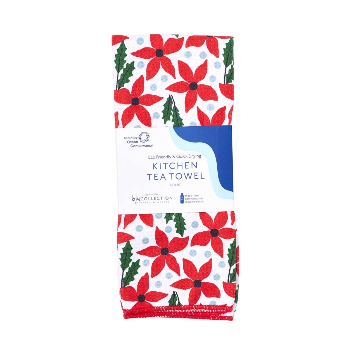 Holiday Poinsettia blu Kitchen Tea Towel Kitchen Towel - rockflowerpaper