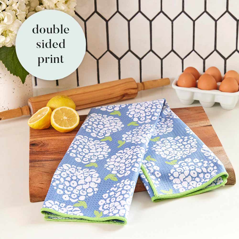 Hydrangea Blossoms blu Kitchen Tea Towel - Double - Sided Print Kitchen Towel - rockflowerpaper