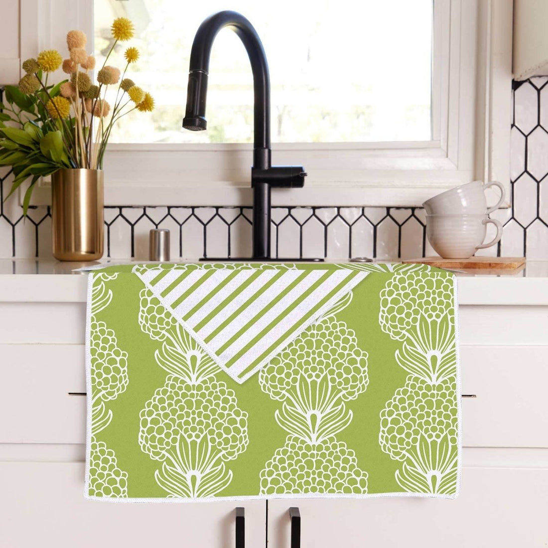 Hydrangea Green Eco Kitchen Tea Towel Tea Towel - rockflowerpaper