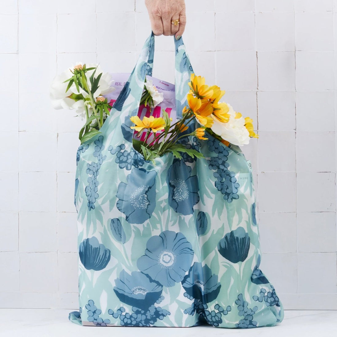 Icelandic Poppies blu Reusable Shopping Bag Reusable Shopping Bag - Rockflowerpaper
