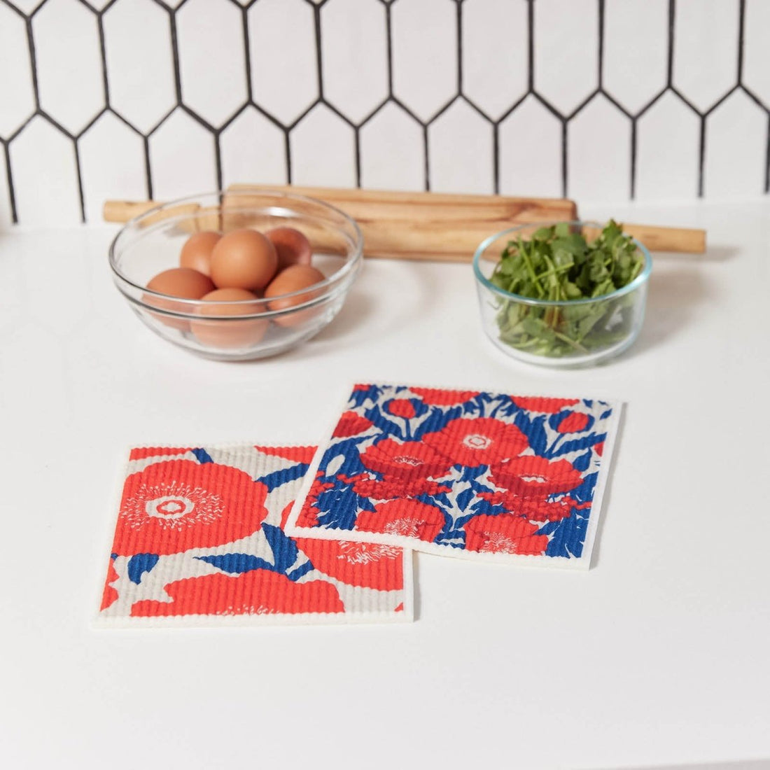 Icelandic Poppies Eco - Friendly blu Sponge Cloth - Set of 2 Eco Cloth - rockflowerpaper