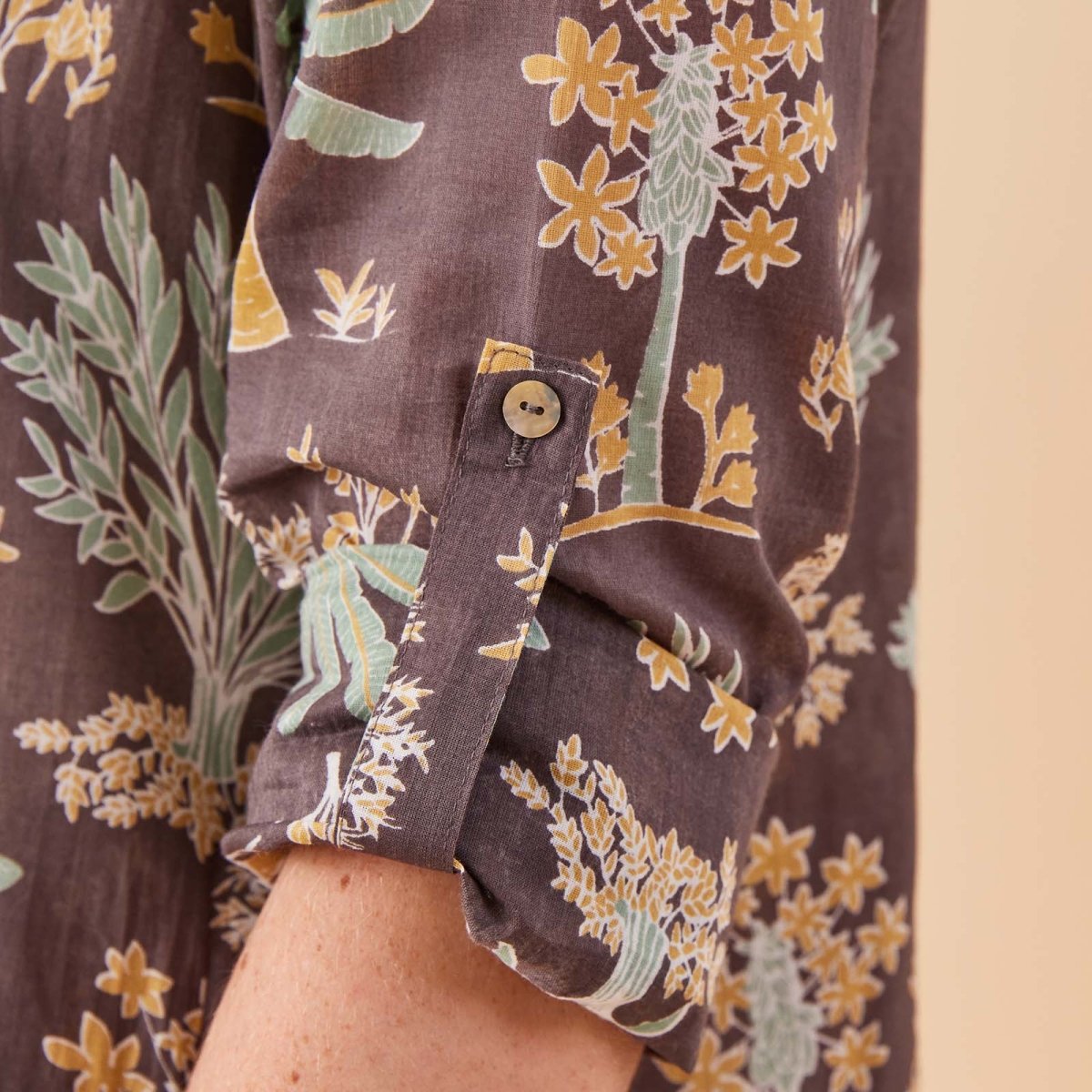 Island Grey Palm Cotton Long Shirt Dress Swim Cover Up - rockflowerpaper