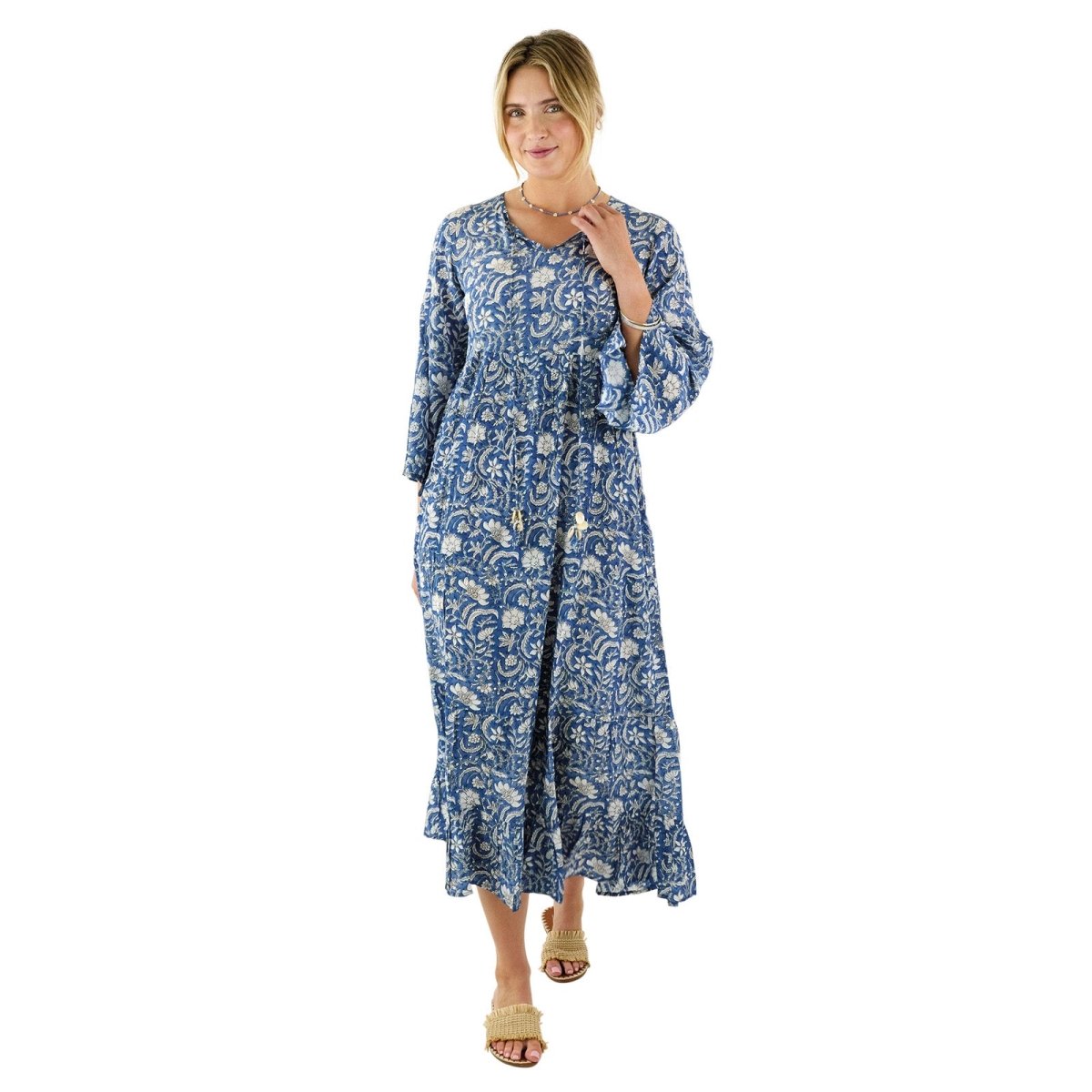 Jasmine Blue Floral Tiered Dress Dress - rockflowerpaper