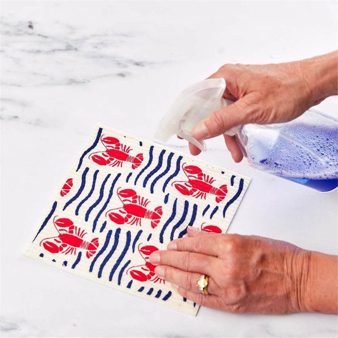 Lobster Waves Eco - Friendly blu Sponge Cloth - Set of 2 Eco Cloth - rockflowerpaper