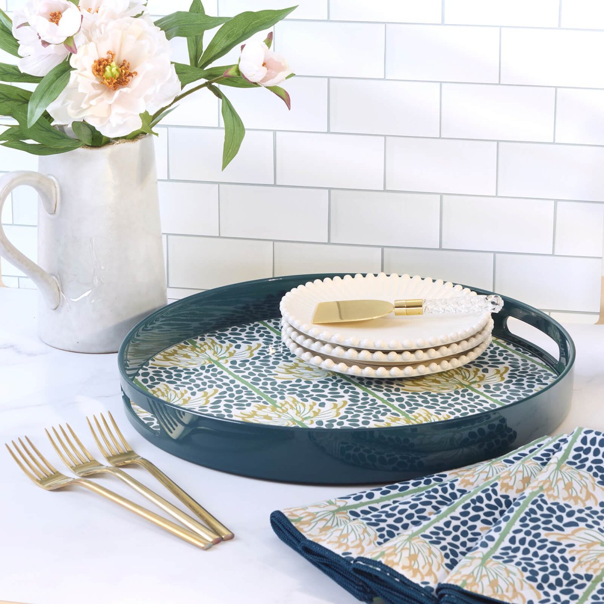Meadow Round Lacquer Serving Tray Tray - Rockflowerpaper