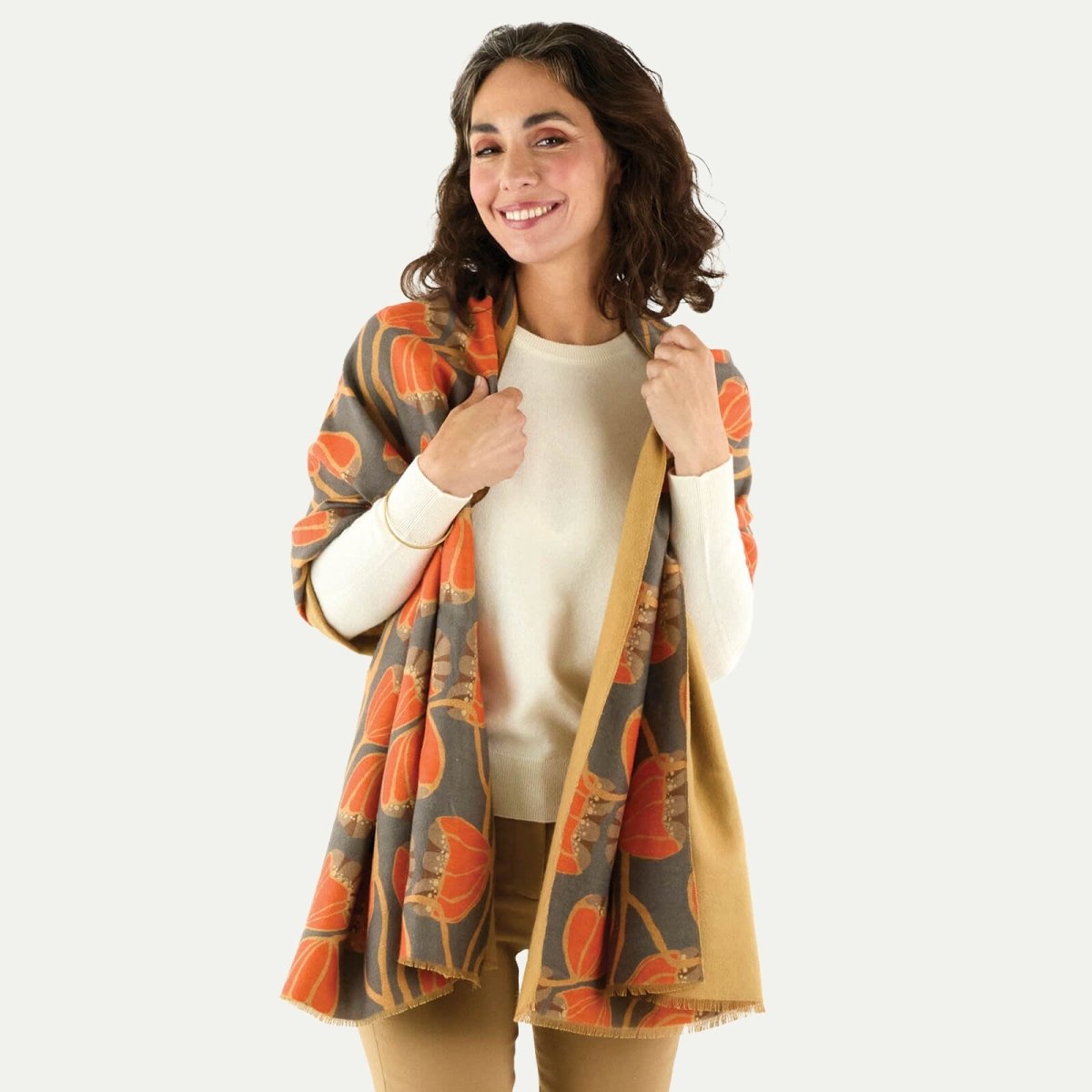 Modern Tulip Orange Reversible Wrap Scarf - rockflowerpaper