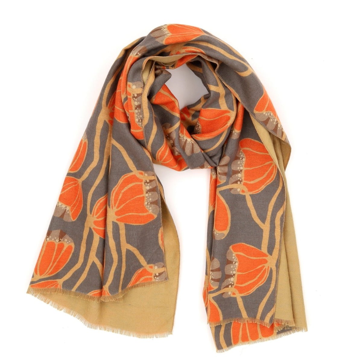 Modern Tulip Orange Reversible Wrap Scarf - rockflowerpaper