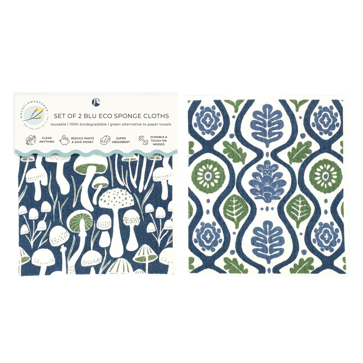 Mushrooms blu Eco Sponge Cloths (Set of 2) Eco Cloth - rockflowerpaper