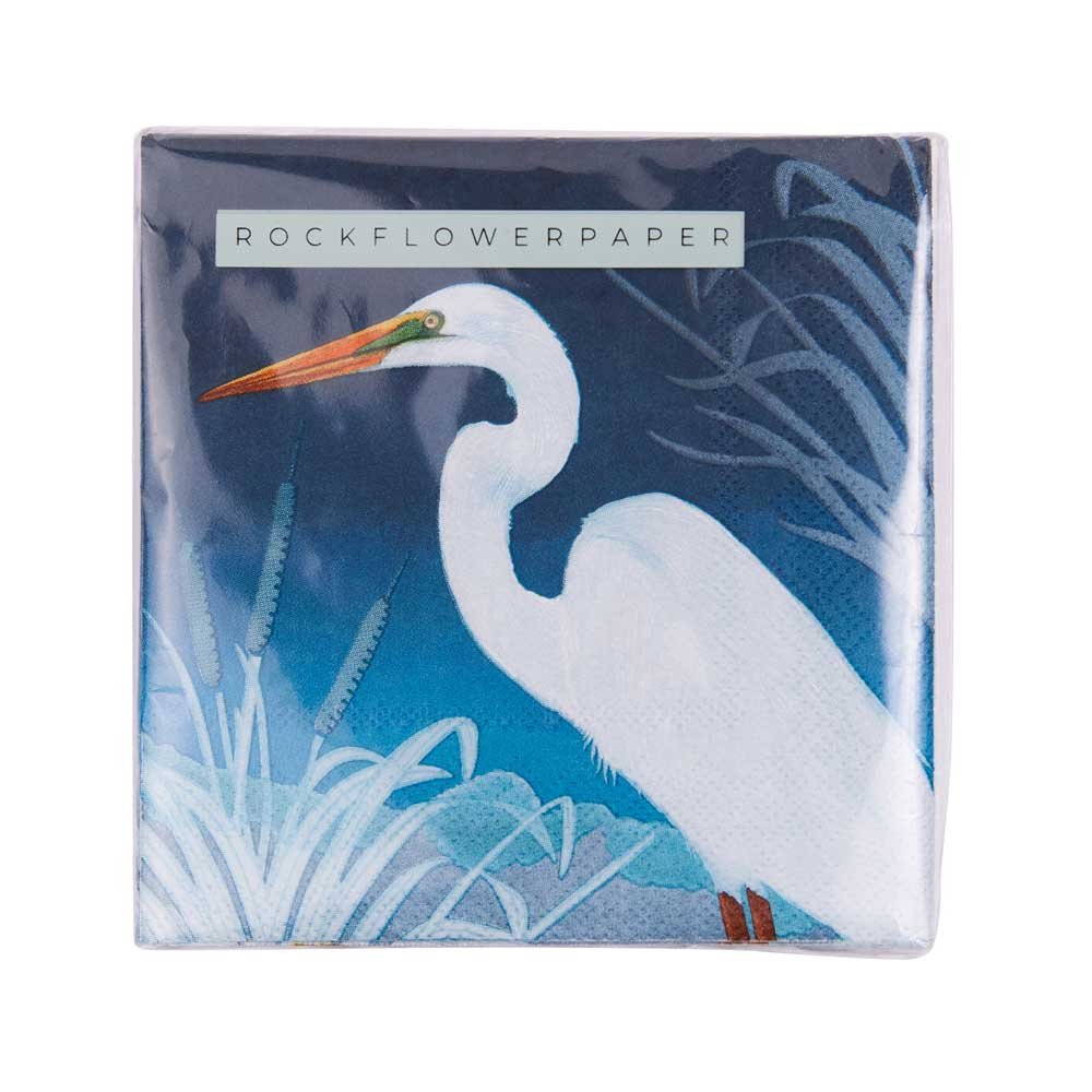 Night Egret Paper Cocktail Napkins (Pack of 20) Paper Cocktail Napkin - rockflowerpaper