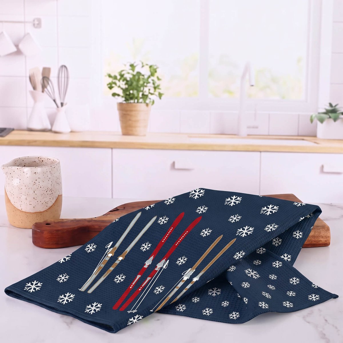 Nordic Ski Navy Eco Kitchen Tea Towel Tea Towel - Rockflowerpaper