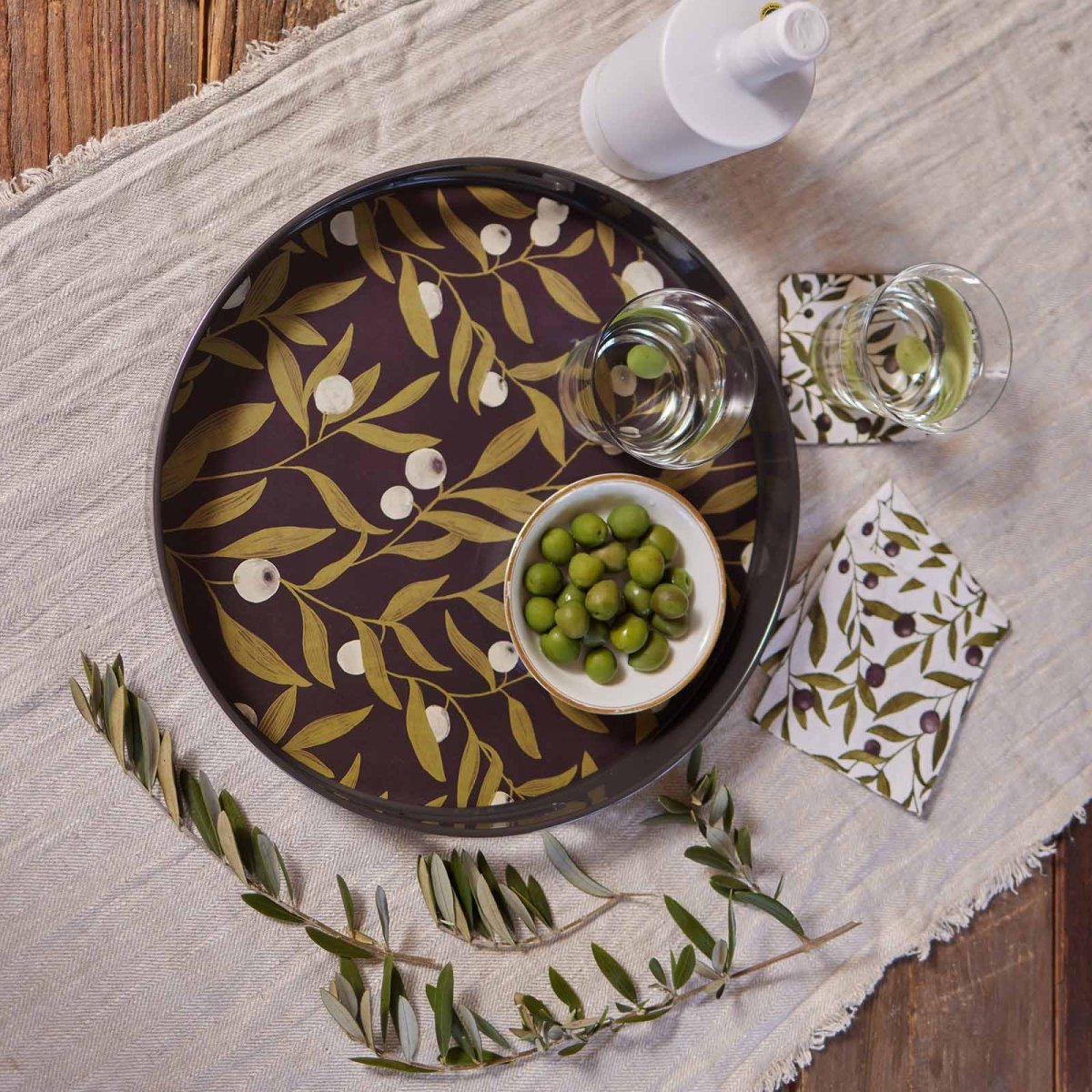 Olive Time 15 Inch Round Tray Tray - rockflowerpaper
