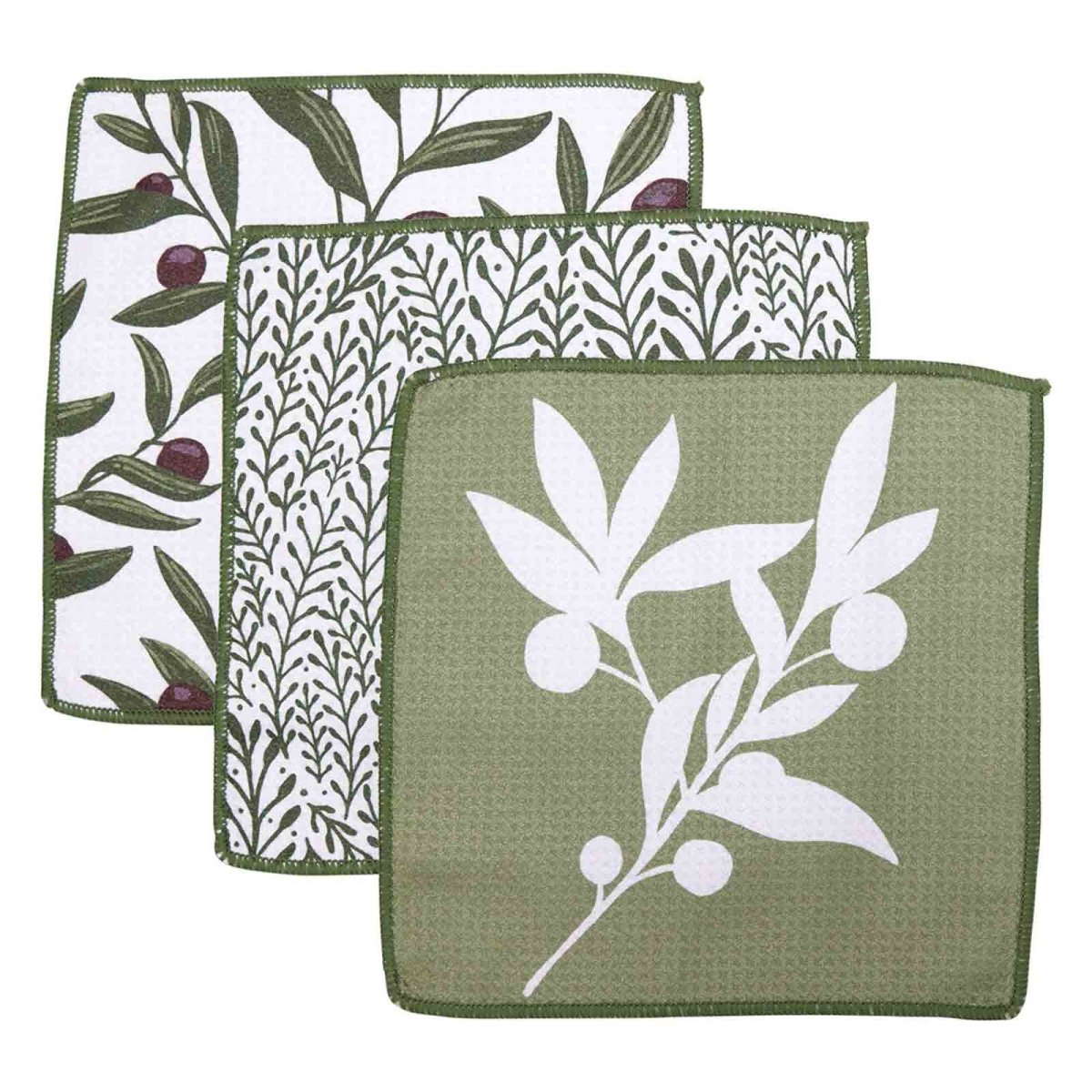 Olives Design Kitchen Dish Cloths - Set of 3 Reusable Dish Cloth - rockflowerpaper