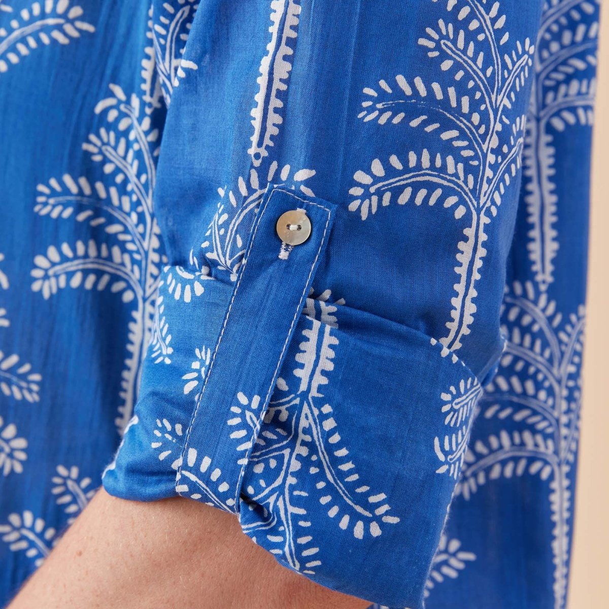 Palms Blue Cotton Long Shirt Dress Swim Cover Up - rockflowerpaper