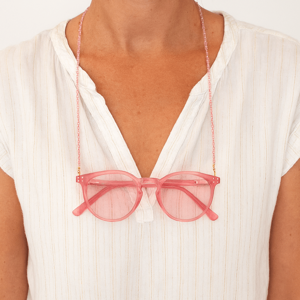 Pink Glass Beaded Lanyard Necklace for Glasses or Face Mask MASK - NECKLACE - rockflowerpaper
